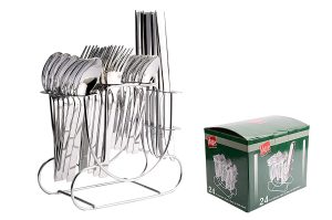 Stainless Steel Cutlery Set Of Spoons, Forks and Knifes with Stand Set of 24 Psc