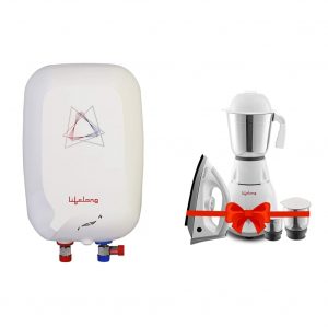 3 litres Instant Water Heater (3000 Watts, ISI Certified, 2 Years Warranty) & Lifelong PowerPro 500 Watt 3 Jar Mixer Grinder and 1100 Watt Dry Iron Super Combo