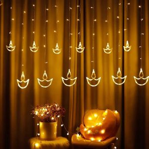 12 Stars Curtain String Lights, Window Curtain Lights with 8 Flashing Modes  (6+6 Diyas)